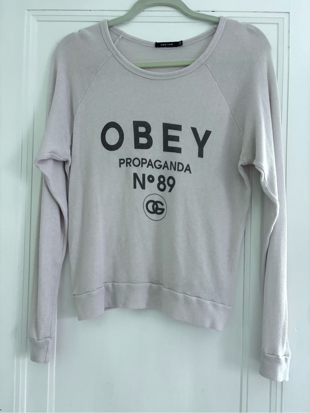 Obey Women's Scoop Neck Lightweight Sweatshirt with Black Logo